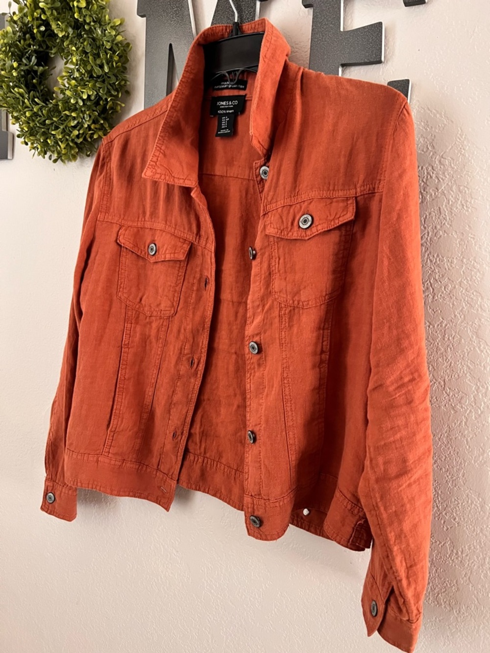 Jones New York Rust Orange Button-Front Denim Jacket